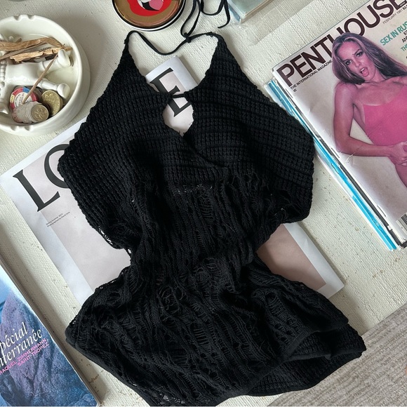 DANIELLE GUIZIO KNIT CROCHET HALTER TOP - Picture 2 of 5